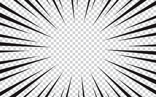 abstrakt komiksowy z promieniami promieniowymi na przejrzystym tle komiksowym
