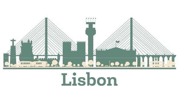 Abstrakt Lisabona Portugalia sylwetka panoramy miasta z kolorowymi budynkami Krajobraz miasta Lizbony z zabytkami