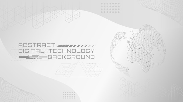 Abstrakt Technologia cyfrowa Tło Nowoczesny szary i biały projekt z globalnym projektem Ziemi
