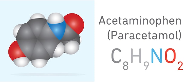 Acetaminofen (paracetamol) Cząsteczka C8h9no2. . Model Wypełniania Przestrzeni. Strukturalny Wzór Chemiczny I