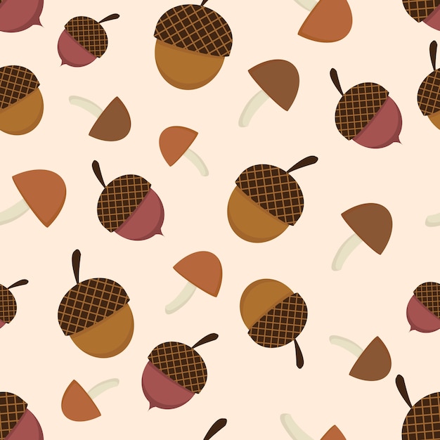 Acorn Mushroom Seamless Pattern