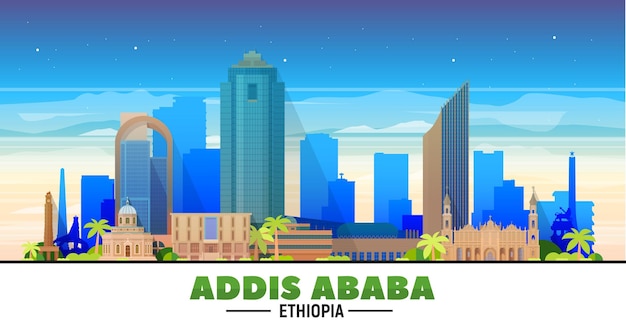 Addis Abeba Etiopia Panoramę Miasta Na Białym Tle Płaska Ilustracja Wektorowa Koncepcja Podróży Biznesowych I Turystyki Z Nowoczesnymi Budynkami Obraz Na Baner Lub Stronę Internetową