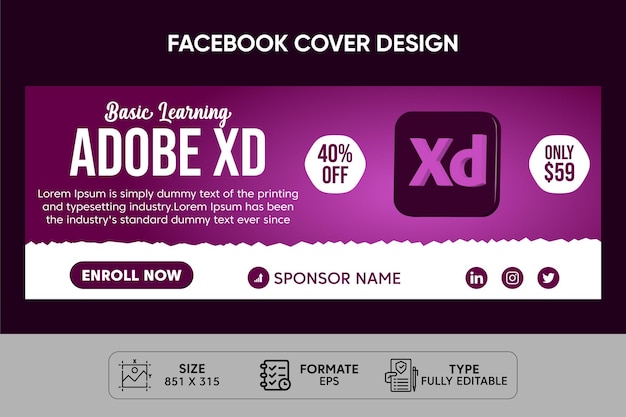 Adobe Xd Learning Szablon okładki na Facebooka