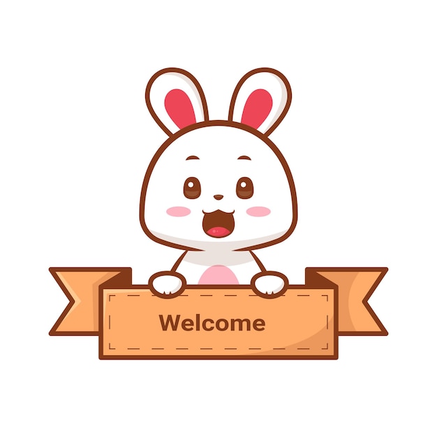 Plik wektorowy adorable bunny gospodarstwa wstążka odznaka cute bunny ilustracji wektorowych