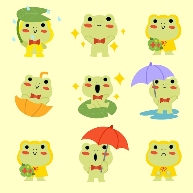 Adorable Little Frog Playing In The Rain Prosta Kolekcja Postaci Ilustracja Aktywów