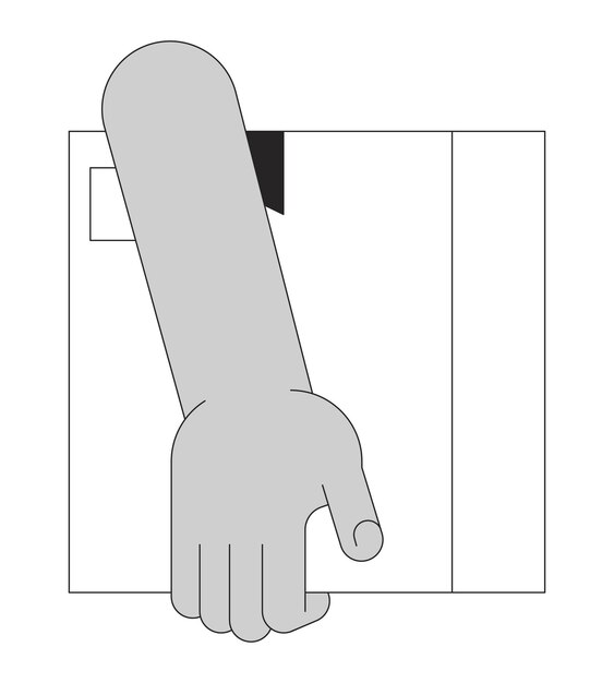 Plik wektorowy afroamerykańska ręka trzymająca paczkę kreskówka ludzka ręka zarys ilustracja noszenie kartonowego pudełka 2d izolowany czarno-biały obraz wektorowy wyprowadzenie aktywności płaska monochromatyczna rysunek clip art
