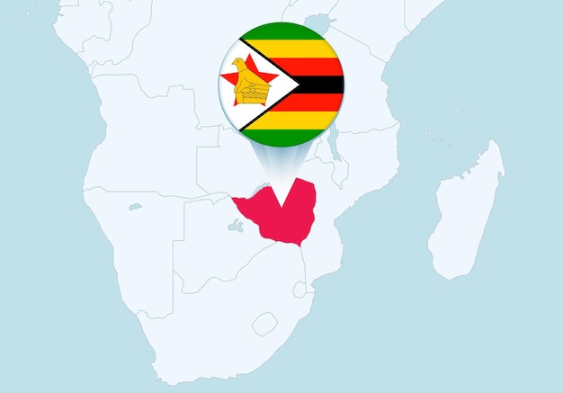 Afryka Z Wybraną Mapą Zimbabwe I Ikoną Flagi Zimbabwe