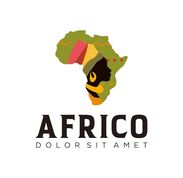 Plik wektorowy afrykańska kobieta z afrykańską mapą logo ilustracja koncepcja