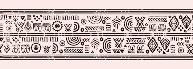 Plik wektorowy afrykańskie doodle motywy wzór starożytny rysunek tekstury dekoracyjny poziomy relief adinkra moda tekstylna drukuj ilustracji wektorowych styl navajo