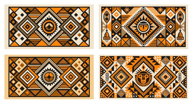 Plik wektorowy afrykańskie tło zestaw geometryczne tradycyjne wzory kultura afrykańska ozdoby etniczne