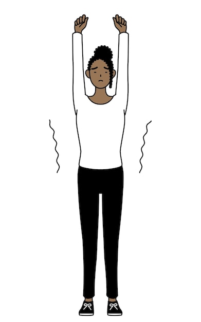 Plik wektorowy afrykańsko-amerykańska kobieta rozciągająca się i stojąca wysoko ilustracja wektorowa