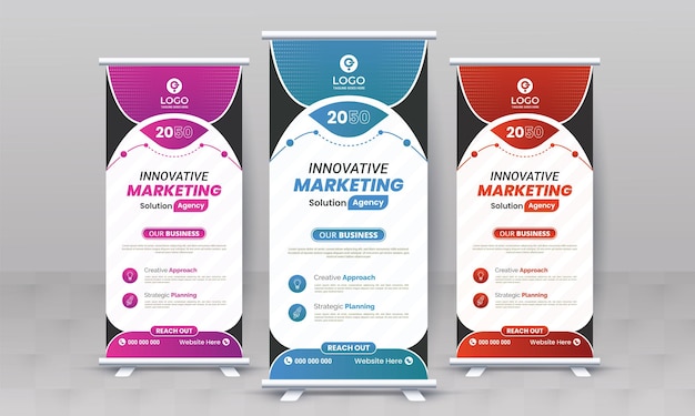 Plik wektorowy agencja marketingowa business roll up banner design korporacyjny x standee singage pull up banner di flyer