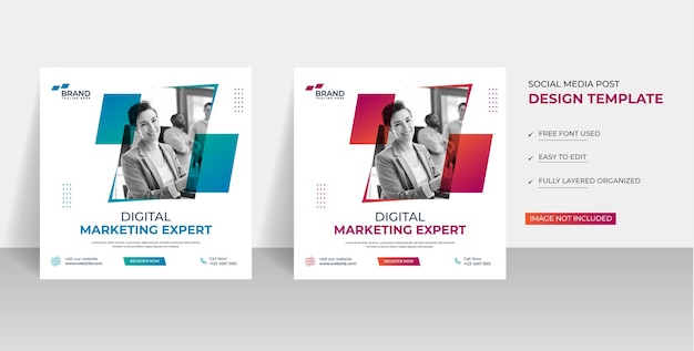 Agencja marketingu cyfrowego i korporacyjny post w mediach społecznościowych, webinarium na żywo i szablon postu na Instagramie