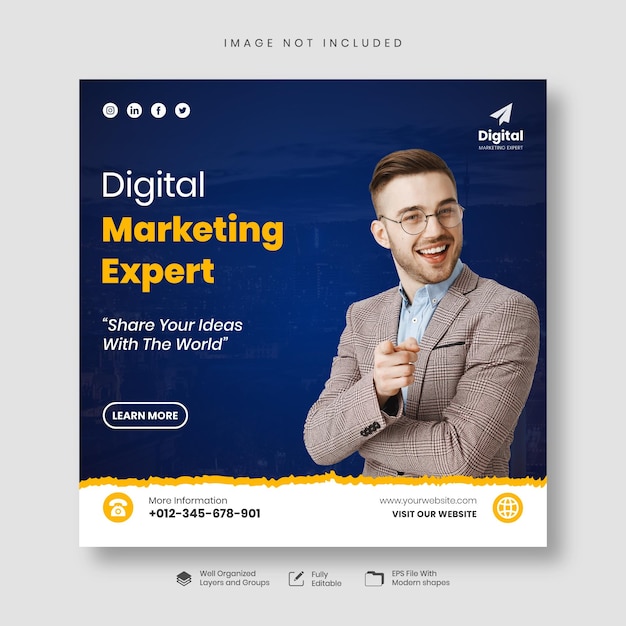 Agencja marketingu cyfrowego i szablon postu w korporacyjnych mediach społecznościowych