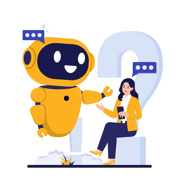 AI Chatbot Wsparcie obsługi klienta Pomaganie kobiecie z znakiem zapytania
