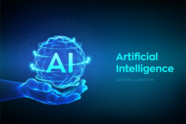 AI. Logo sztucznej inteligencji w ręku.