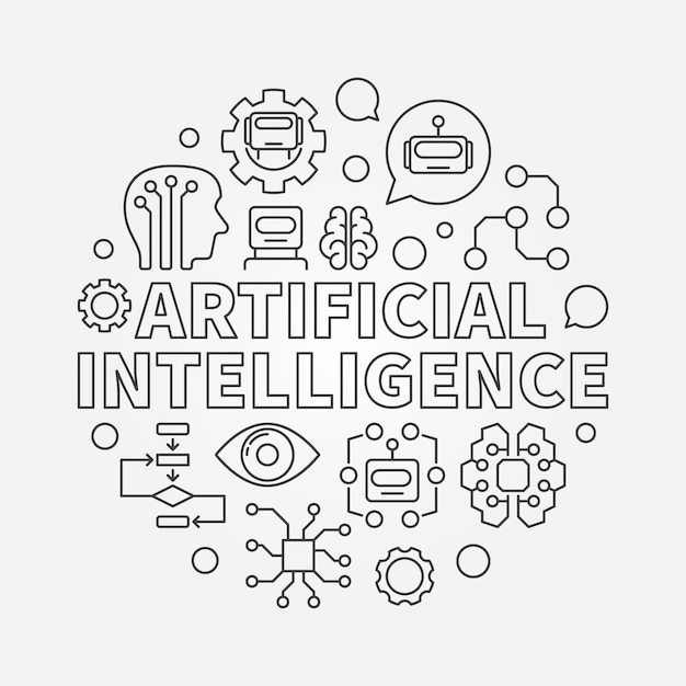 AI okrągły liniowy wektor ilustracji okrągły sztandar sztucznej inteligencji i technologii