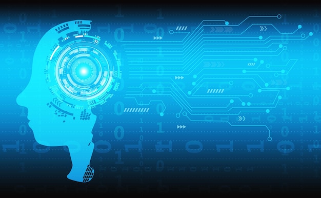 Ai robot przetwarzania kodowania binarnego na niebieskim tle koncepcja bezpieczeństwa cybernetycznego onlineIlustracja wektorowa