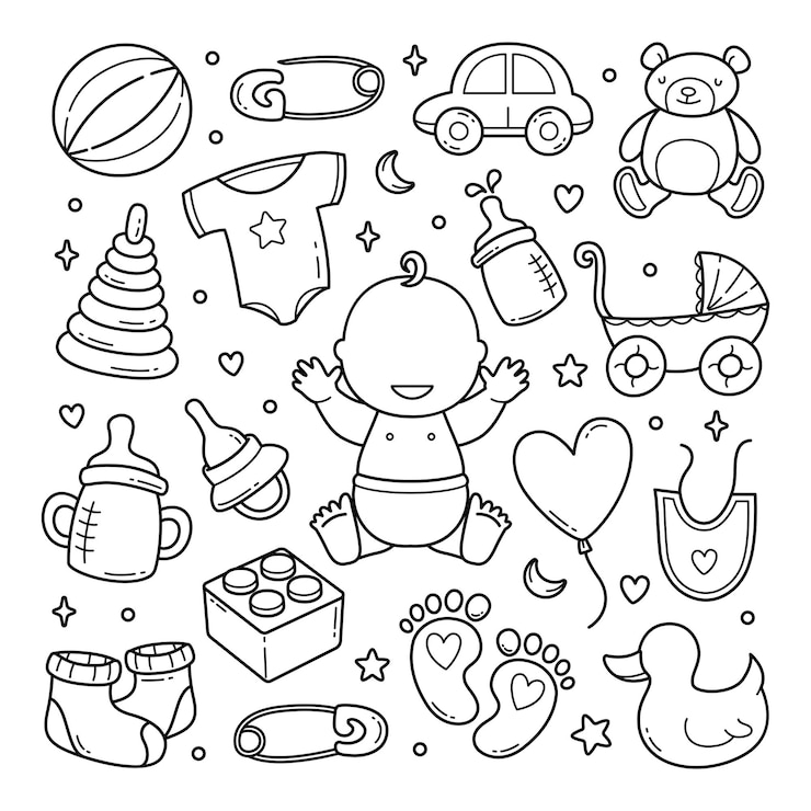 Wektor akcesoria dla dzieci doodle ręcznie rysowane obiekty clipart wektor
