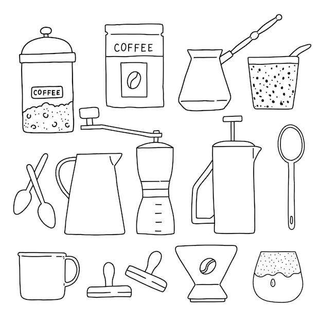 Akcesoria Do Kawy Przebiegłość Czarno-białe Doodle Ilustracji Wektorowych
