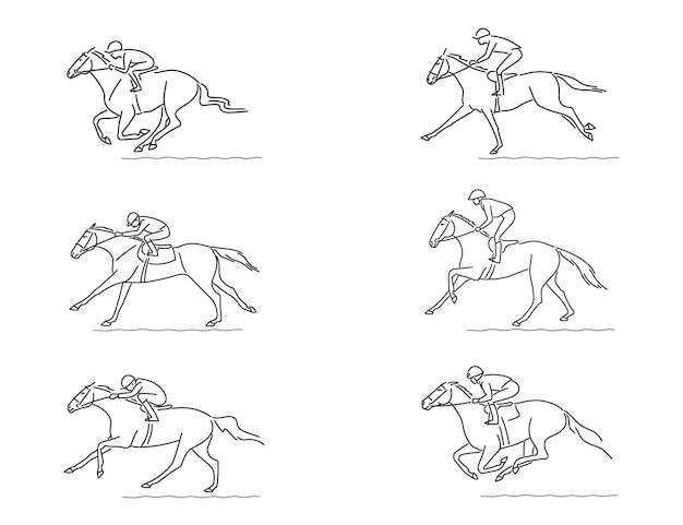 Akcja Wyścigów Konnych Na Zestawie Ilustracji Wektorowych Toru Wyścigowego