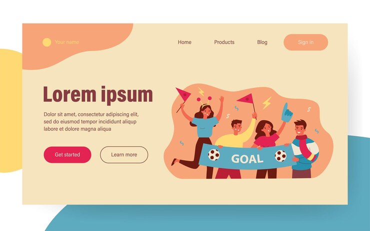 Aktywni fani piłki nożnej trzymając transparent na białym tle ilustracji wektorowych płaski. Kreskówka grupa znaków doping drużyny sportowej i krzycząc podczas meczu. Koncepcja rozrywki i uroczystości