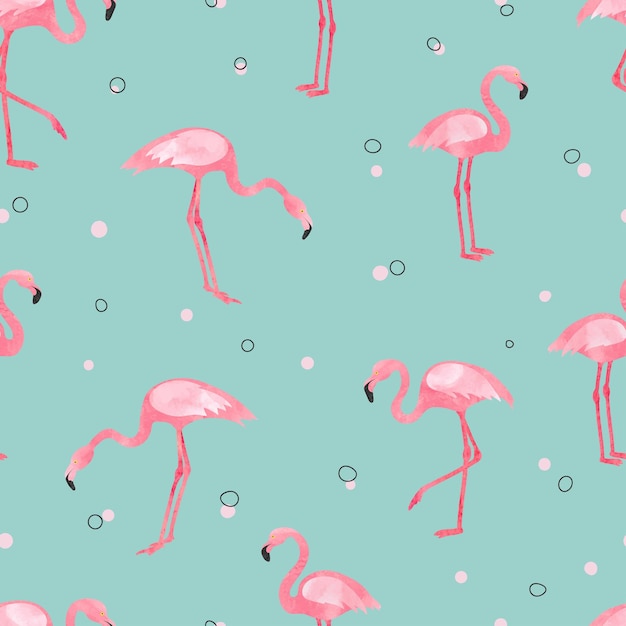 Akwarel Flamingo bezszwowy wzór Wektorowy wzór tła z ptakami tropikalnymi
