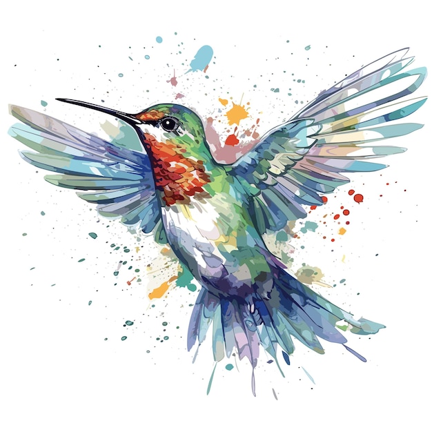 Akwarel Ptak Kolibra Ilustracja Klipart Odizolowany Na Białym Tle