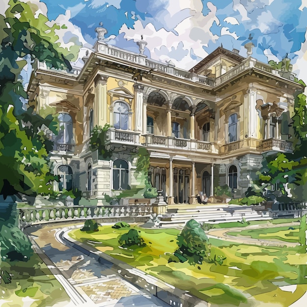 Plik wektorowy akwarel_sketches_of_mansion_house