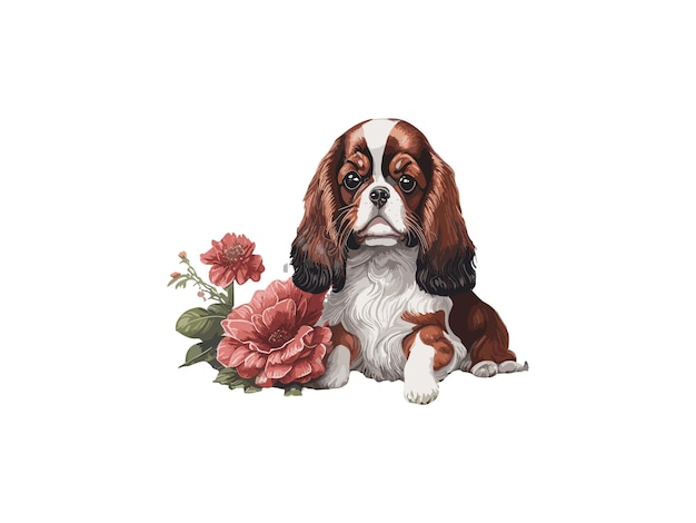 Akwarel Spaniel Dog With Doghouse Ozdobiony Kwiatami Ilustracja Wektorowa Clipart