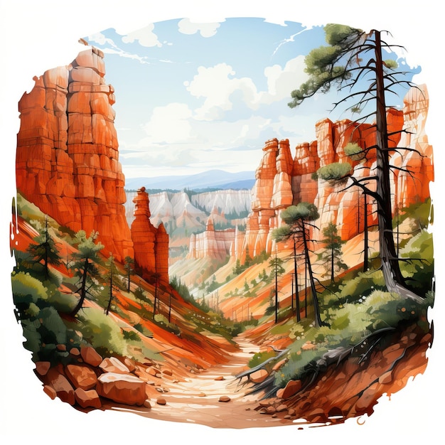 Akwarel Vector Bryce Canyon Amfiteatr Na Białym Tle