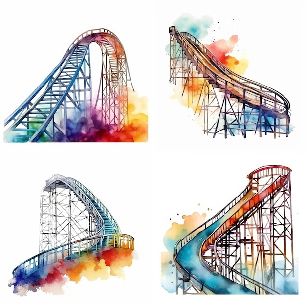 Plik wektorowy akwarel vector roller coaster na białym tle