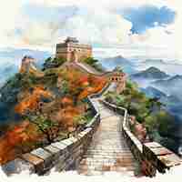 Plik wektorowy akwarel wektor wielki mur chiński badaling na białym b