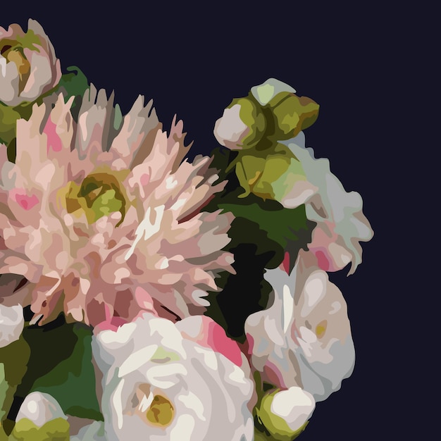 Akwarela 3D realistyczny romantyczny kwiat kwiatowy bukiet kompozycja piwonia dalia róża wektor