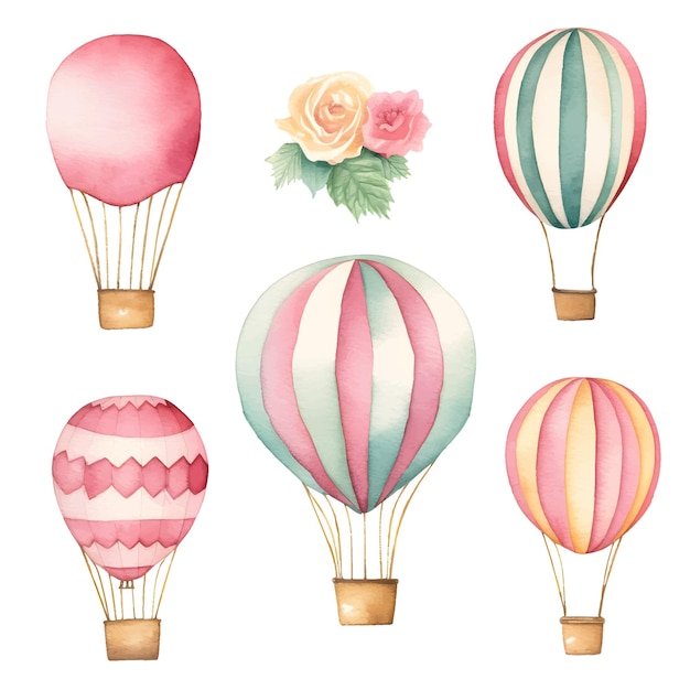 Akwarela Balon Na Ogrzane Powietrze Balon Clipart