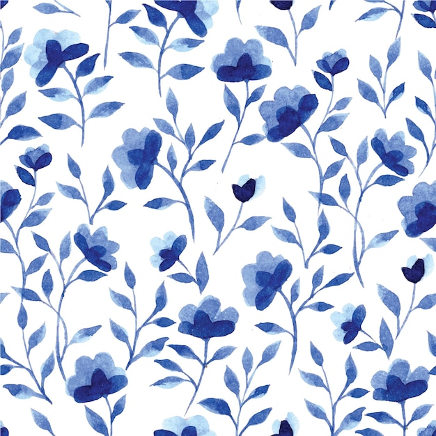 akwarela bezszwowe wzór z niebieskimi kwiatami małe dzikie kwiecie na białym tle