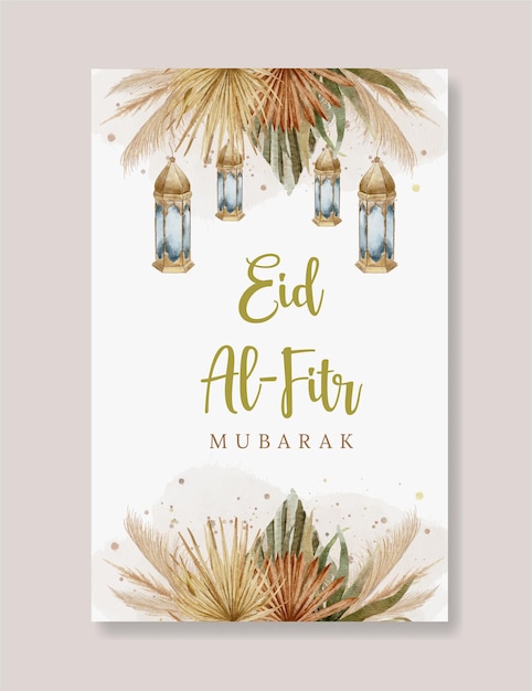 Plik wektorowy akwarela boho szablon karty z pozdrowieniami eid mubarak