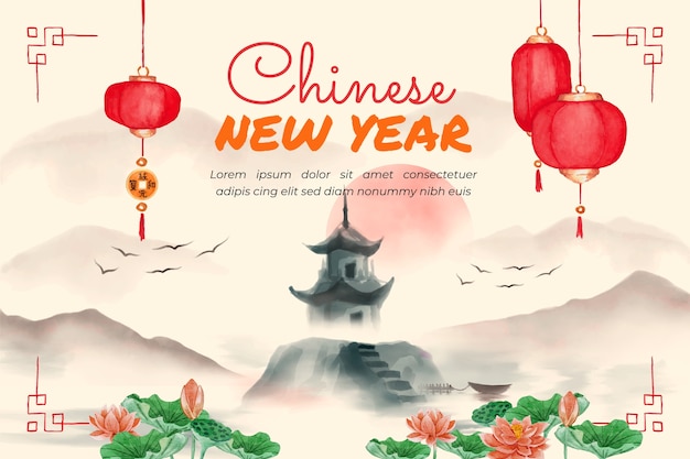 Akwarela chiński nowy rok tło
