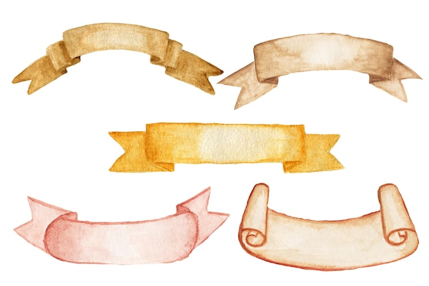 Akwarela clipart banery Pastelowe wstążki