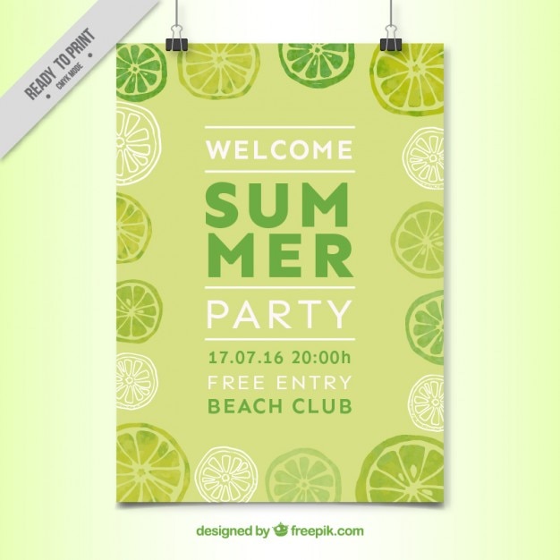 Plik wektorowy akwarela cytryny summer party plakat