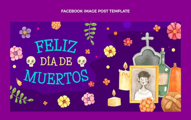 Plik wektorowy akwarela dia de muertos szablon postu w mediach społecznościowych