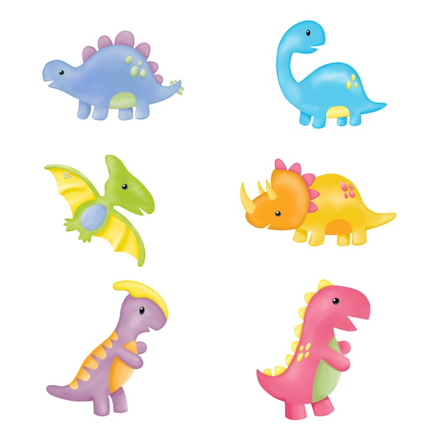 Akwarela Dinozaury Clipart. Słodki Dinozaur