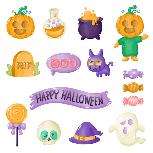 Akwarela Dynia Halloween Clipart