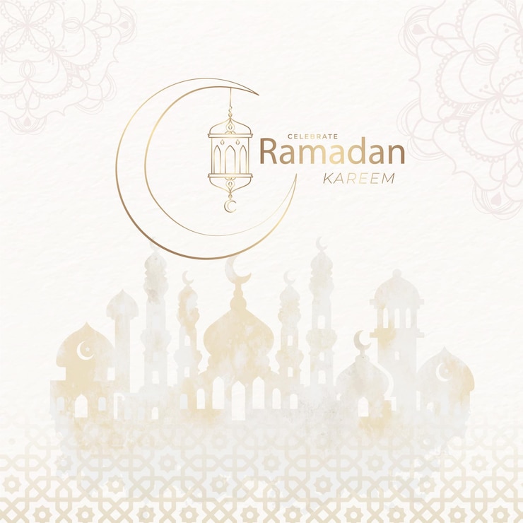 Wektor akwarela eid mubarak z meczetu i księżyca