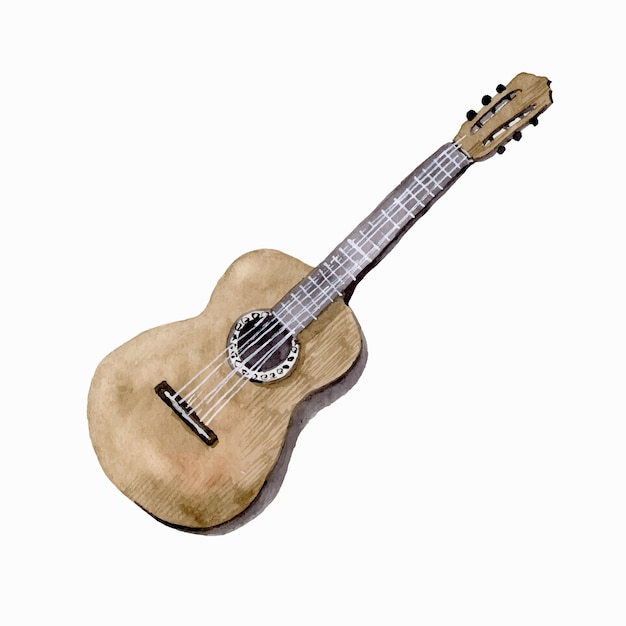 Akwarela Gitara Akustyczna Ręcznie Malowana Ilustracja Wektorowa Instrumentu Muzycznego Na Białym Tle Dla Ikony Pocztówki Lub Zaproszenia