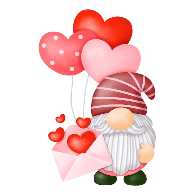 Akwarela Gnomy Valentine Clipart Cyfrowy obraz