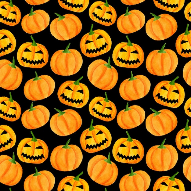 Akwarela Halloween Wzór Z Rzeźbionymi Dyniami