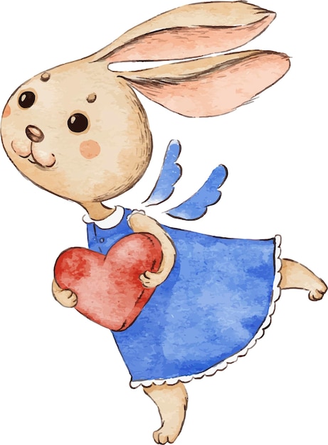 Akwarela ilustracja clipart królik, ładny delikatny króliczek, postać dla dzieci. Symbol roku