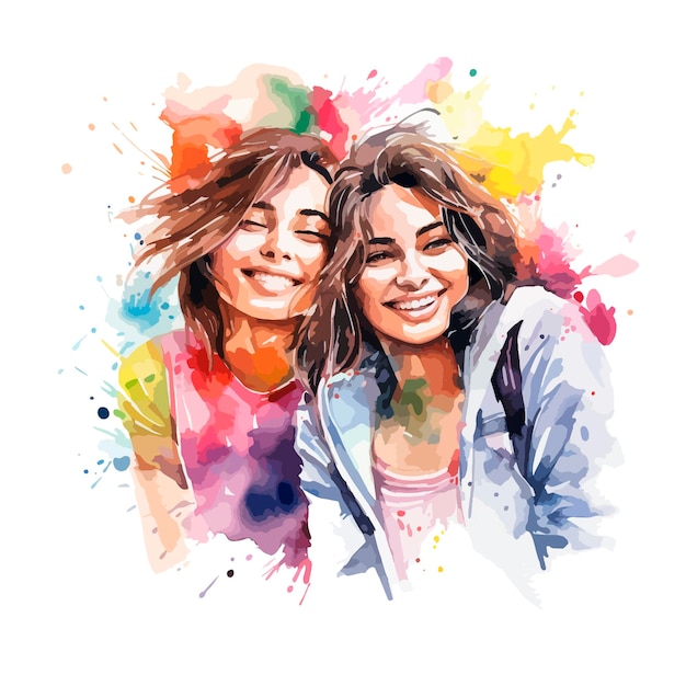 Plik wektorowy akwarela ilustracja dwóch szczęśliwych przyjaciół na obchody międzynarodowego dnia przyjaźni