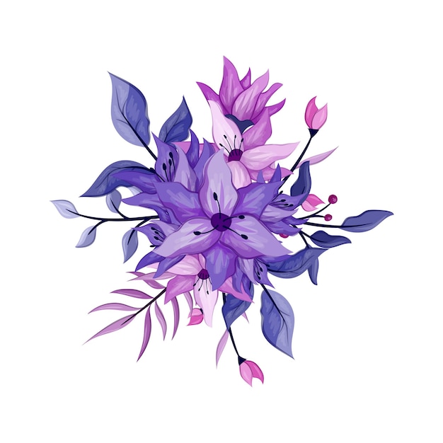 Plik wektorowy akwarela ilustracja fioletowy kwiat układania